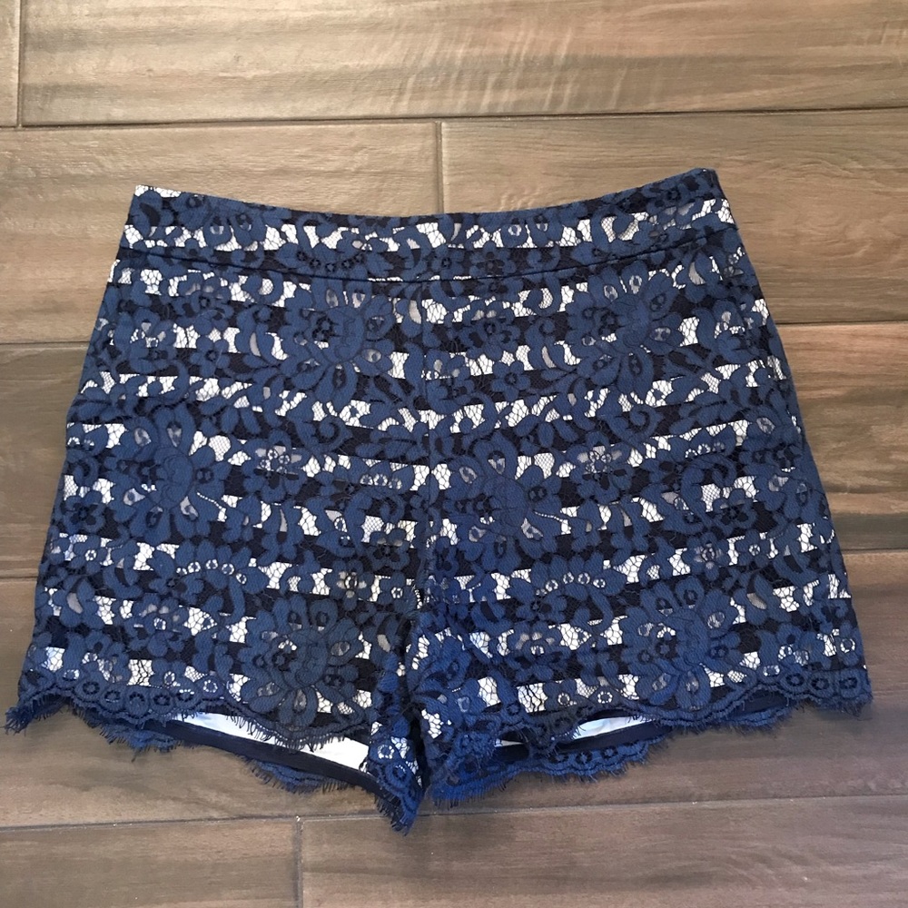 Anthropologie navy and white stripe lace shorts